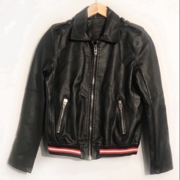 BLANK NYC Black Faux Leather Jacket with Red and White Trim - Picture 1 of 6